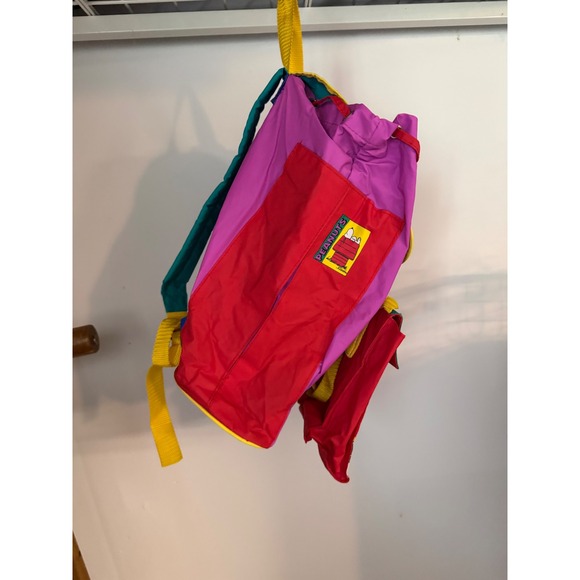 Vintage Peanuts Snoopy Colorblock Backpack Red Purple 90s Retro Rucksack Bag main image 4